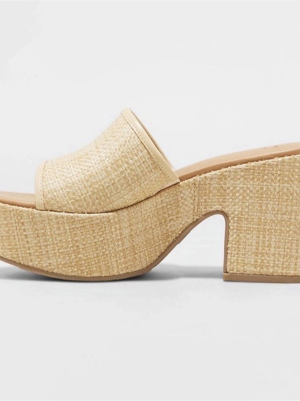 A New Day Casey Braided Raffia Platform Slide Sandals Beige